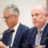 KPMA Australia chairman Martin Sheppard and CEO Andrew Yates during a hearing at Parliament House in Canberra in 2024.