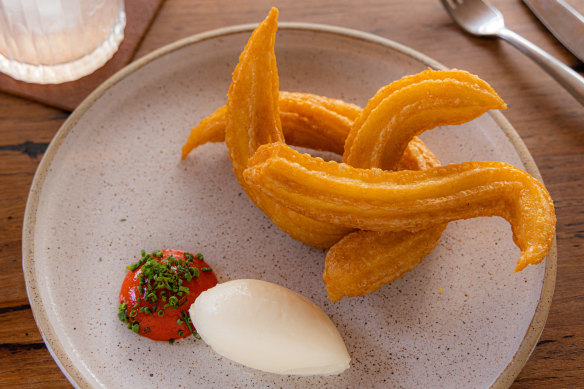 Potato churros with fermented capsicum puree.