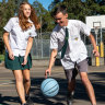Caringbah High students have a game of basketball.