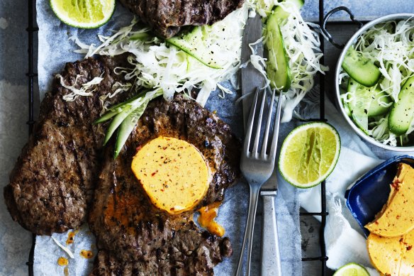 Neil Perry’s minute steak with chipotle butter and lime.