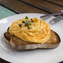 Cafe-style folded eggs on toast.