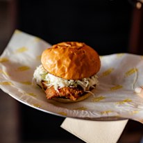 Morty’s fried chicken burger.