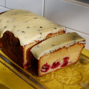 Passionfruit and raspberry cake.