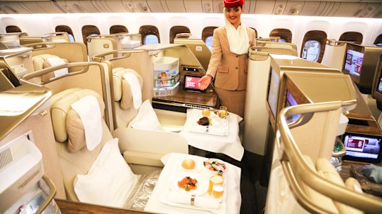 A newly retrofitted Emirates Boeing 777-300ER.