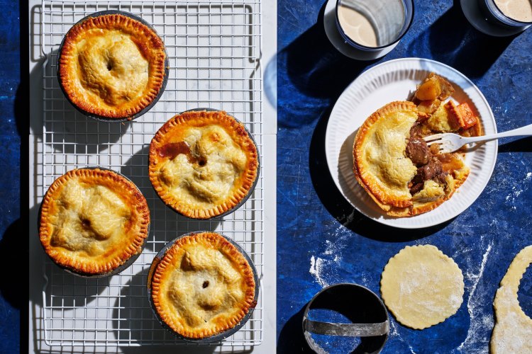 Curtis Stone’s pies filled with Irish beef and Guinness stew.