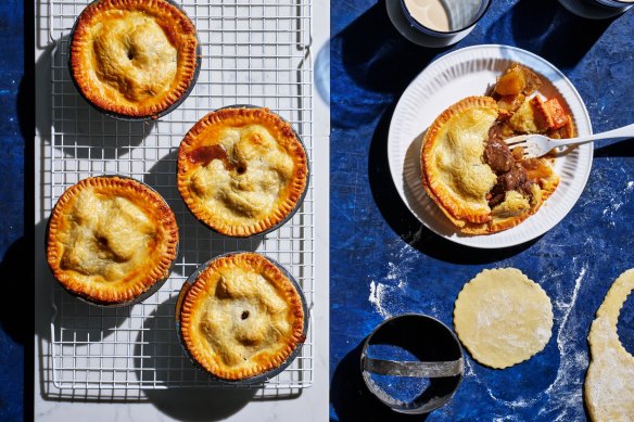 Curtis Stone’s pies filled with Irish beef and Guinness stew.