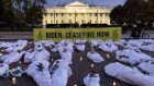 Protesters outside the White House this week. Joe Biden is under increasing pressure to force a ceasefire. 