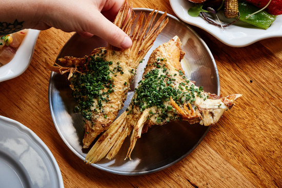 Clara Luna’s fried fish wings with tahini.