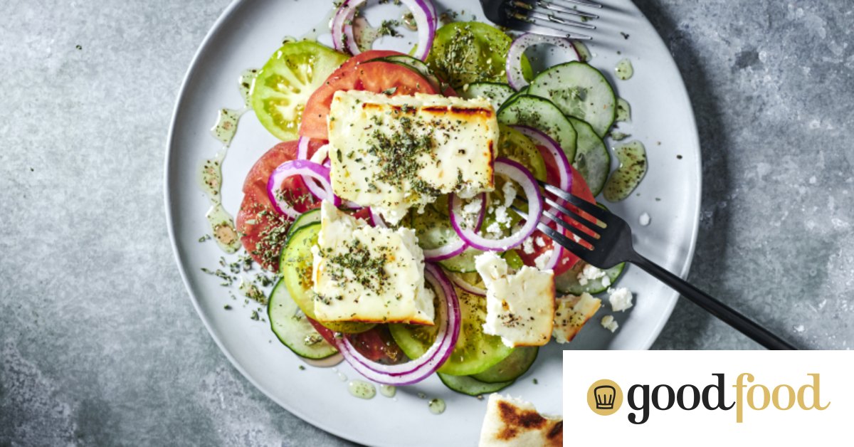 Greek salad with honey-baked feta