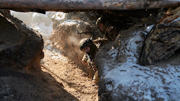 Recruits of the Ukrainian Armed Forces, all former convicts, undergo combat tactical training in the Donetsk Region, Ukraine, on Tuesday, before deployment to the frontline.