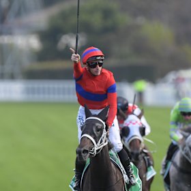 James McDonald wins last year's AJC Oaks on Verry Elleegant.