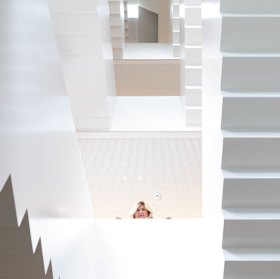 Kim McKay on the Escher staircase.