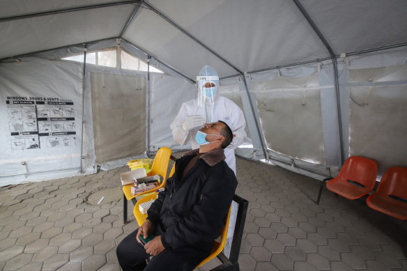 Covid testing on the Rafah border crossing between the Gaza Strip and Egypt, as Palestinian authorities negotiate access to vaccines.  