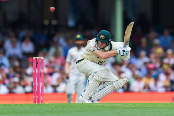 Steve Smith ducks a bouncer in the SCG Test.