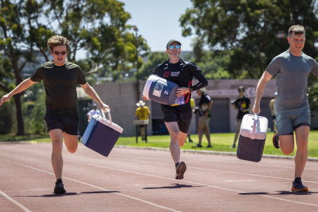 Out to win: The Esky dash was fiercely contested.