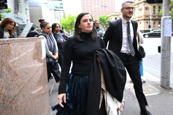 Black Lives Matter protest organiser Meriki Onus outside Melbourne Magistrates’ Court on Thursday.