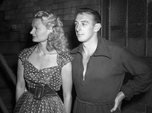 Mr and Mrs Frank O’Neill aka Hon Patricia Cavendish, pictured at the State Swimming Championships in Sydney, 1950.