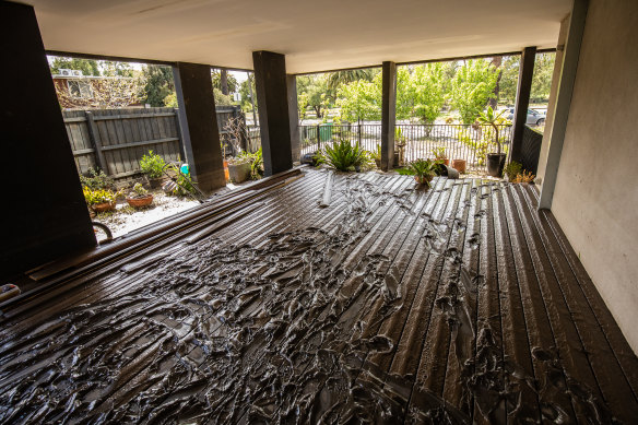 A house in Maribyrnong full of mud after the floodwater receded.