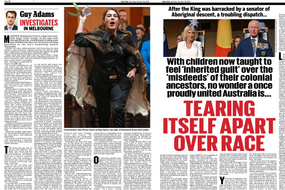 Daily Mail article by Guy Adams on Saturday October 25 about Senator Lidia Thorpe.