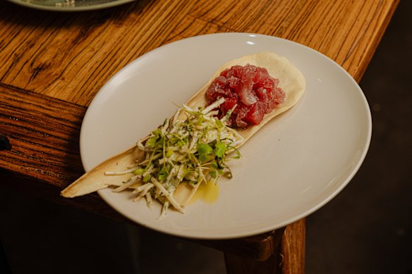 Cured fish with lavish and kohlrabi.