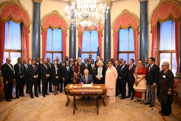 King Charles and Queen Consort Camilla host the Commonwealth community during the annual Commonwealth Day Reception at Buckingham Palace.