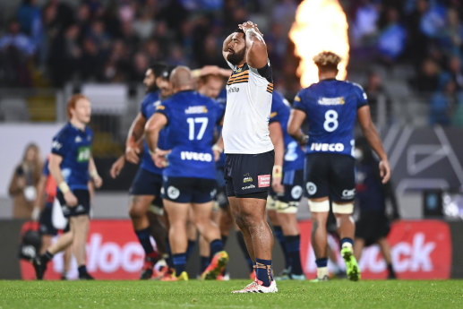 Scott Sio of the Brumbies looks on in disappointment at full-time.