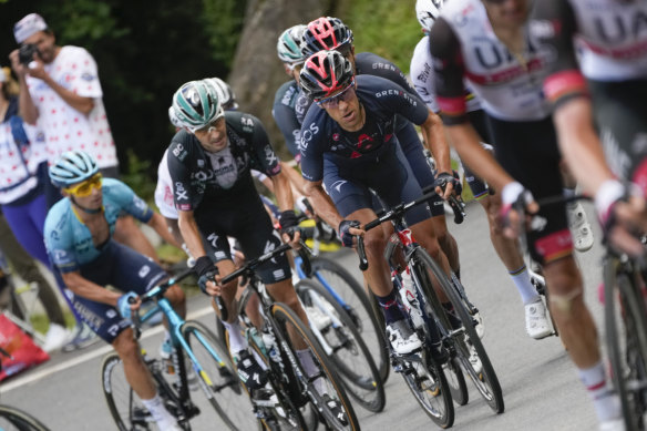 Australia’s Richie Porte (centre) in the thick of the action during this year’s Tour de France.