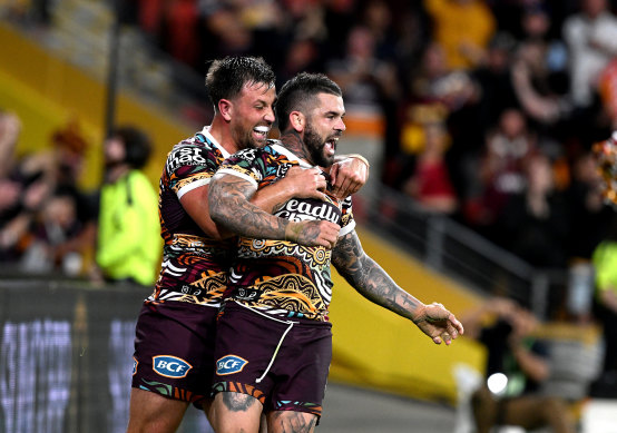 Adam Reynolds celebrates his match-winning try,