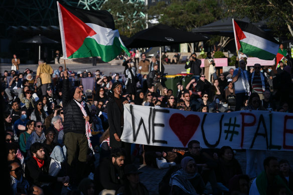 A pro-Palestinian rally in Federation Square on October 27.