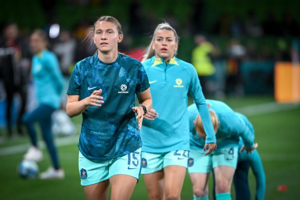 Clare Hunt warms up at AAMI Park on Monday night.