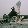 The end of Flight 149: The British Airways Boeing 747 was eventually destroyed on the ground in Kuwait.