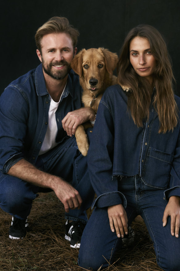 Tom: Bassike classic  shirt, $480, regular-fit slouch jeans, $420, and regular-fit T-shirt, $110. Adidas sneakers, $150.
Dominique: Bassike utility shirt, $450, and mid-rise slim crop 
jeans, $395.