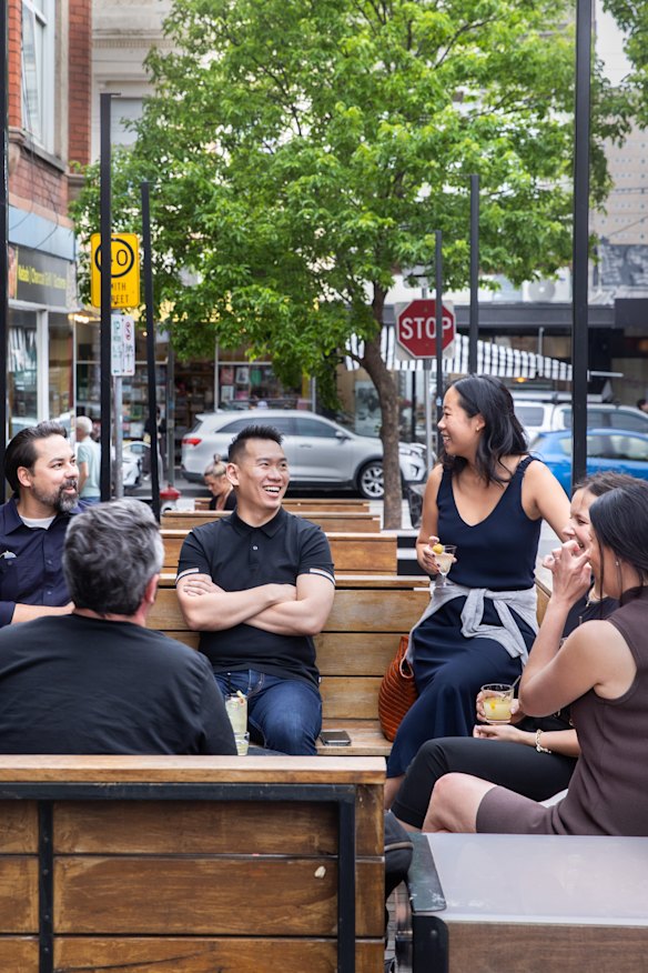 Streetside seating at Hands Down.