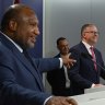PNG Prime Minister James Marape and Australian counterpart Anthony Albanese announcing the PNG NRL team … as Peter V’landys waits in the wings.