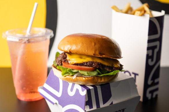 The Classic smashburger with chips and watermelon soda.