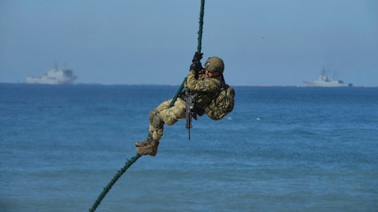 A Turkish Navy soldier participates during the NATO Dynamic Mariner/Flotex-25 naval exercise in Barbate, southern Spain. European countries are expected to increase their expenditure on defence.
