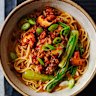 Danielle Alvarez's brothy ramen noodles with spicy-mince stir-fry.