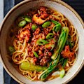 Danielle Alvarez's brothy ramen noodles with spicy-mince stir-fry.