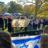 Across a university moat, pro-Israel and pro-Palestine groups face off