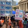Around 3000 people came to a gender violence rally in Brisbane to protest male violence against women which has seen 33 women murdered this year.