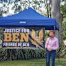 Hanson addresses the Justice for Ben event in Seventeen Mile Rocks in Brisbane.