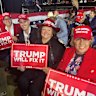 Former Hancock Prospecting employee James Radford, Sam Bjelke-Petersen, Gina Rinehart and former Liberal Party vice-president Teena McQueen at a Trump rally in Virginia.