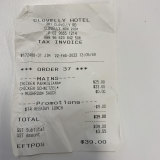 Receipt for lunch with Ed Coper at the Clovelly Hotel.