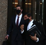Ben Roberts-Smith and his barrister, Arthur Moses, SC, leave the Federal Court in July.