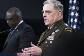 Did not anticipate the speed of the Afghan government collapse: Joint Chiefs Chairman General Mark Milley, right, speaks at a press briefing with Defence Secretary Lloyd Austin.