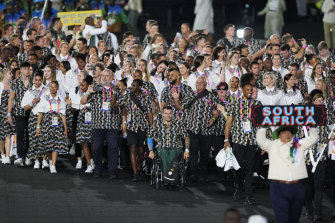 South African athletes enter the stadium during the opening ceremony of the Commonwealth Games.