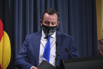 Mark McGowan arrives at the state’s press conference on Friday.