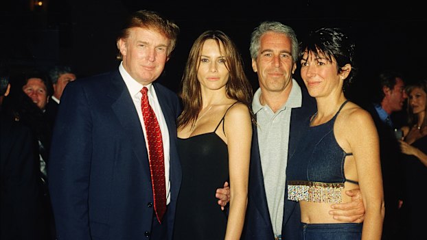 Jeffrey Epstein and Ghislaine Maxwell with Donald Trump and his future wife Melania Knauss at Trump’s Mar-a-Lago club in Palm Beach, Florida in 2000.