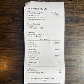 Receipt from lunch with Dylan Buckley.