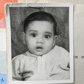 Journalist Latika Bourke, eight months old, in a photo taken for her adoption and travel papers.